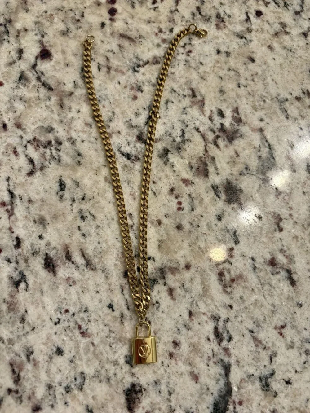 Louis Vuitton Gold Tone Padlock Chain Necklace